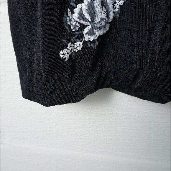 Vintage es se Black White Floral‎ Overlay Midi Skirt Sz XS EUC Whimsigoth - Picture 5 of 7
